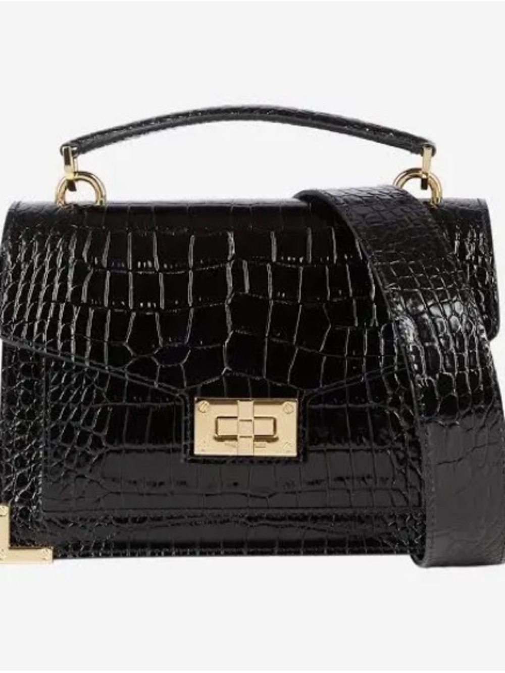 THE KOOPLES Paris Emily bag NEW croc print black  leather top handle and cross